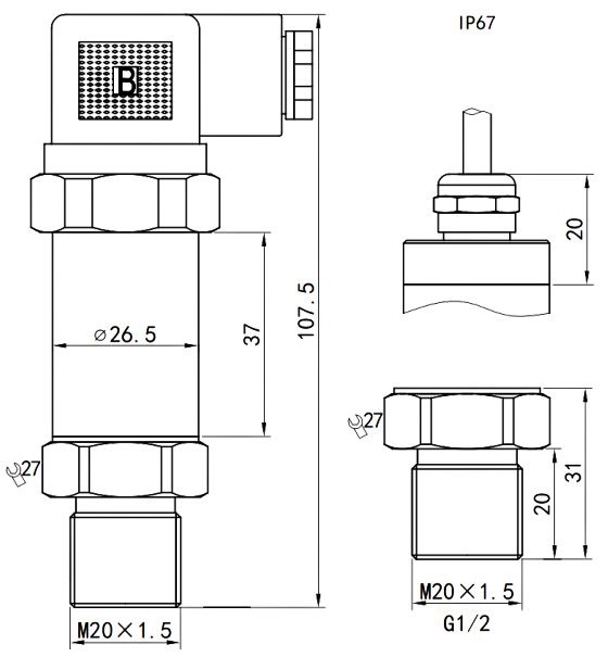 Ultra high pressure transmitter body dimensions
