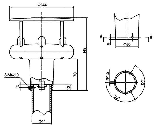 Ultrasonic anemometer sensor dimension