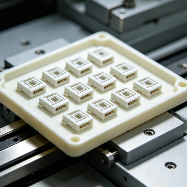 Ultrasonic detection sensor for precise presence detection of small electronic components in automated assembly lines.