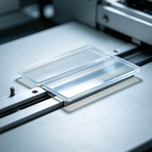 Ultrasonic detection sensor identifying transparent glass panels on a conveyor, unaffected by material transparency or color.