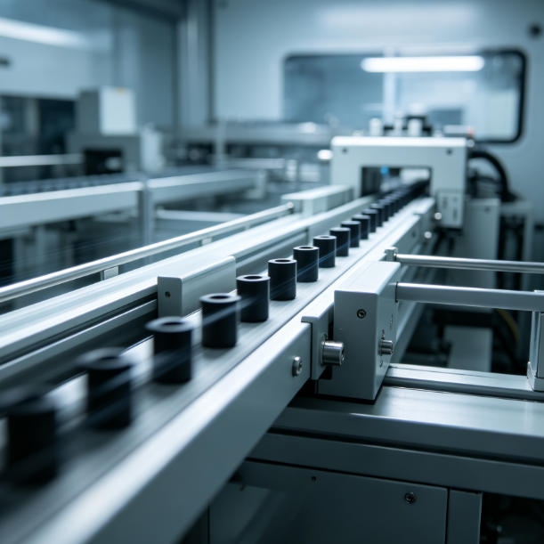 Ultrasonic fork sensor application for high-speed counting of moving objects on an automated conveyor belt.