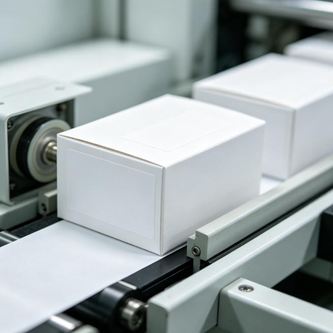 Ultrasonic fork sensor ensuring accurate label presence detection on high-speed packaging machinery.