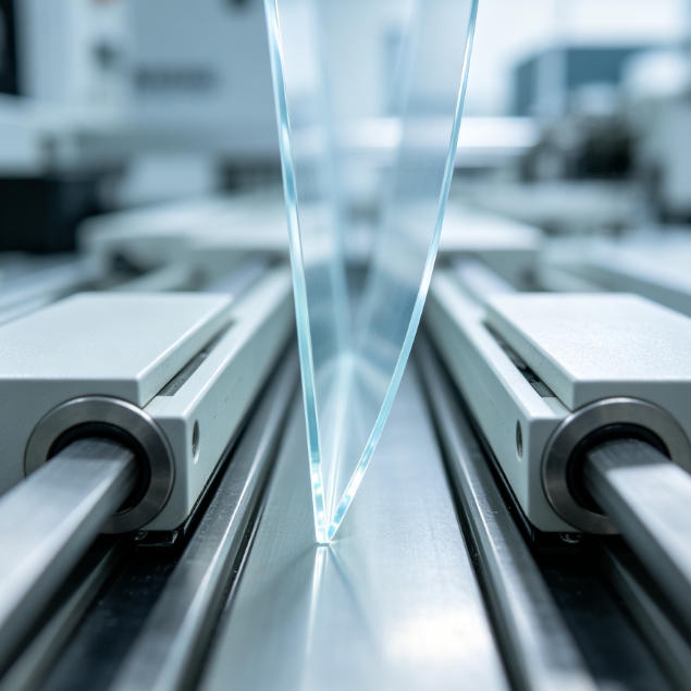 Ultrasonic fork sensor detecting transparent films and plastic sheets, unaffected by material transparency or reflectivity.