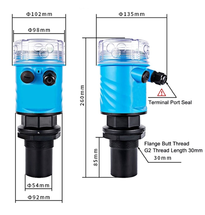 Ultrasonic level sensor for water/liquid dimension