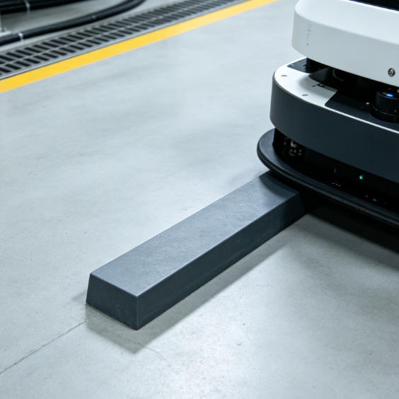 Ultrasonic object detection sensor enabling AGV obstacle avoidance and safe navigation on a factory floor.
