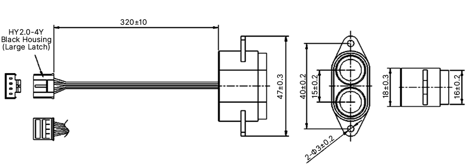 Ultrasonic object detection sensor dimensions drawing.