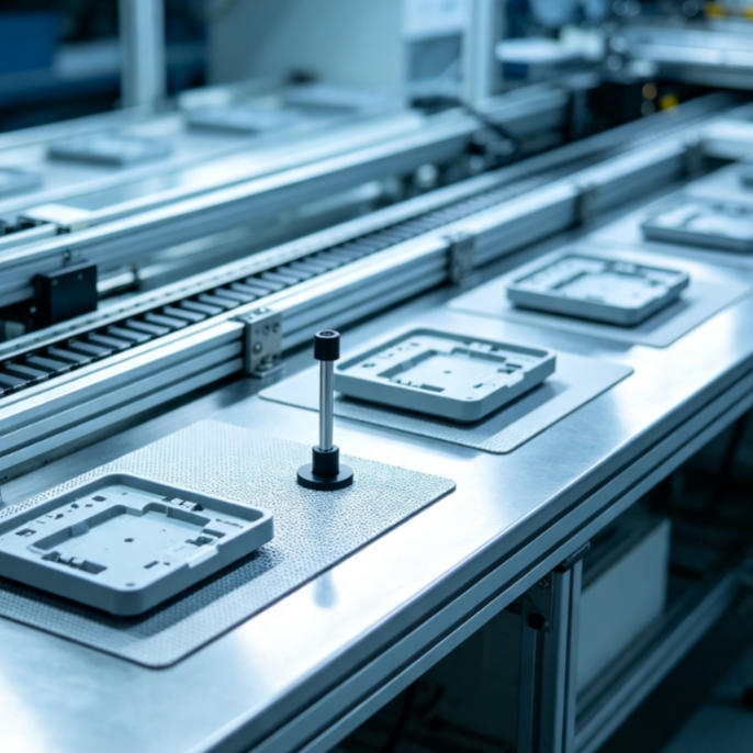 Ultrasonic proximity sensor mounted along a factory assembly line for counting products and measuring gap distances