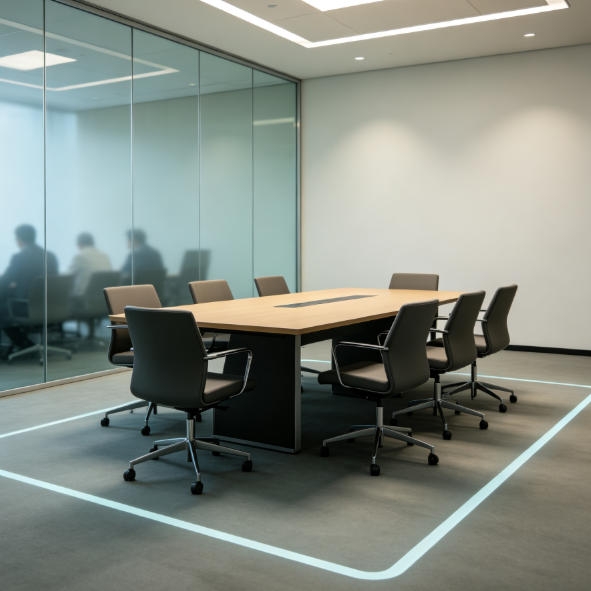 Ultrasonic presence sensor monitoring meeting room occupancy for smart building automation and HVAC control.