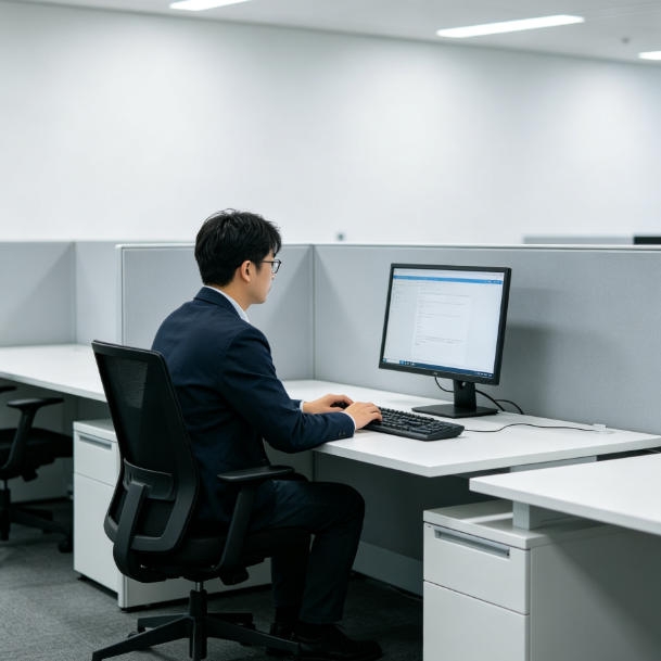 Ultrasonic presence sensor detecting occupancy at an office workstation for smart energy saving and lighting control.