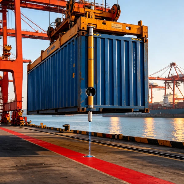 Ultrasonic sensor module application for port crane positioning and container collision avoidance in harsh outdoor environments.