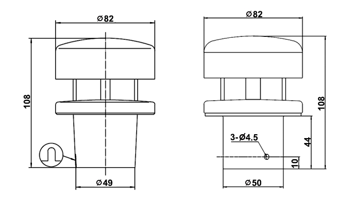 Ultrasonic wind speed and direction sensor dimension