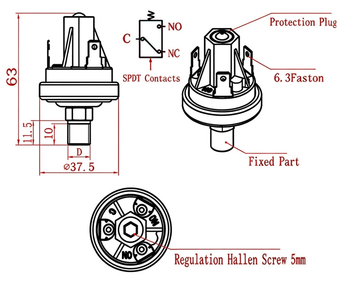 Universal mechanical pressure switch dimensions