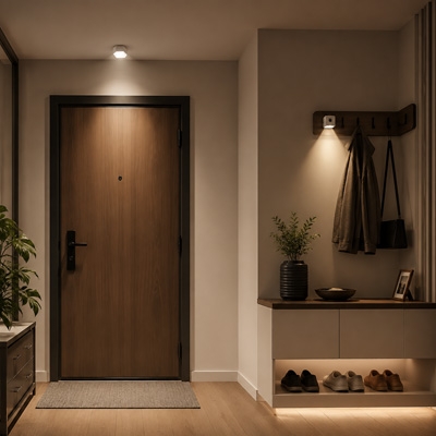 USB microwave presence sensor controlling LED light at entryway