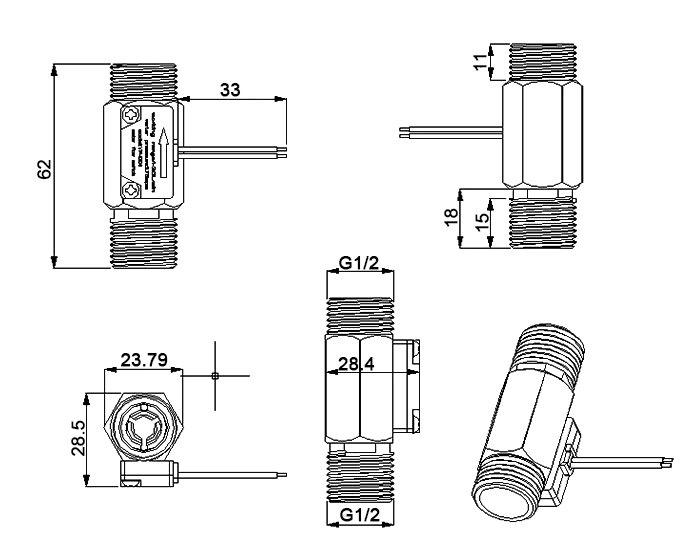 Water flow switch G1/2'' dimension