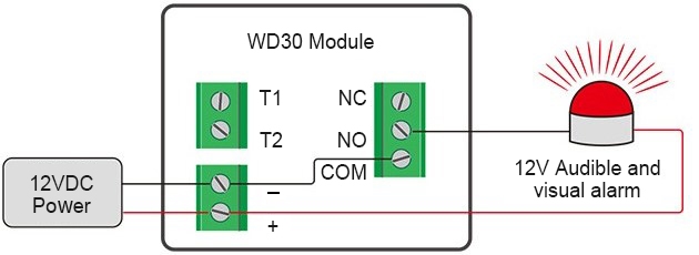 Water leak sensor module alarm wiring