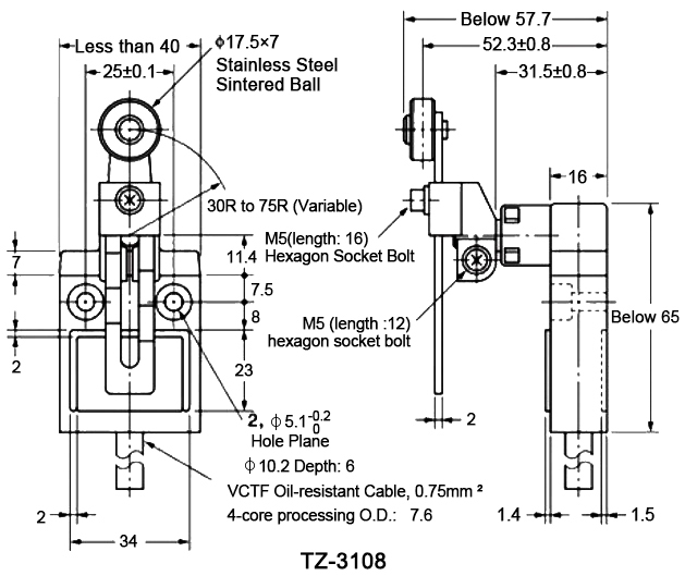 Waterproof limit switch dimension adjustable roller lever