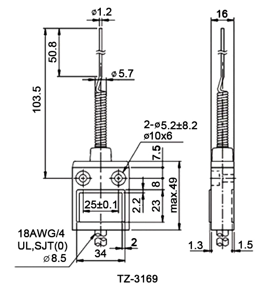 Waterproof limit switch dimension coil spring
