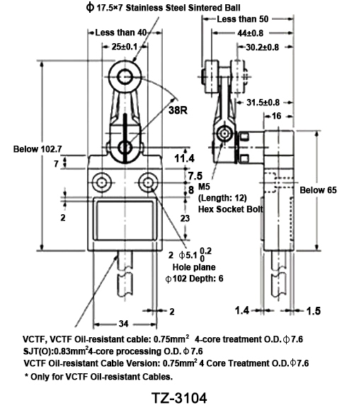 Waterproof limit switch dimension roller lever