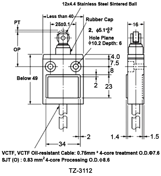 Waterproof limit switch dimension roller plunger