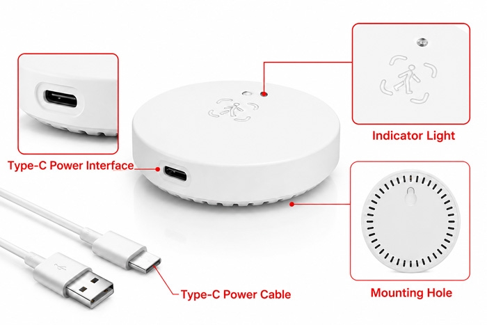 WiFi human presence sensor product details close-up view