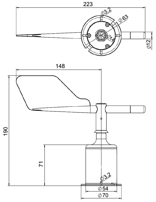 Wind direction sensor dimension